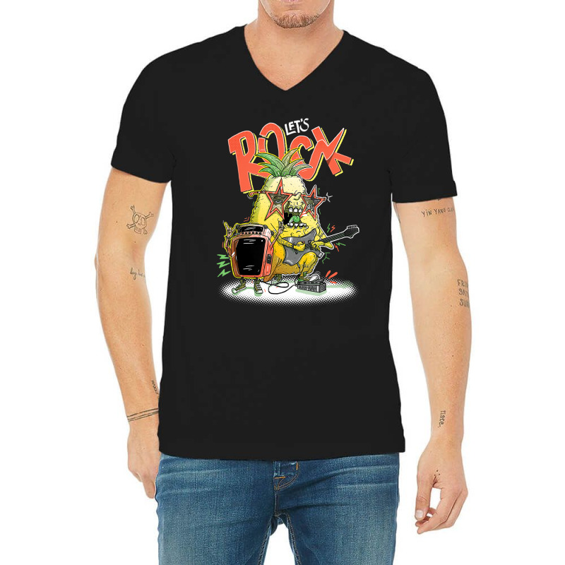 Funny Musician Shirt Rock N Roll Pineapple Guitar Players T  Shirt V-Neck Tee by hratke | Artistshot