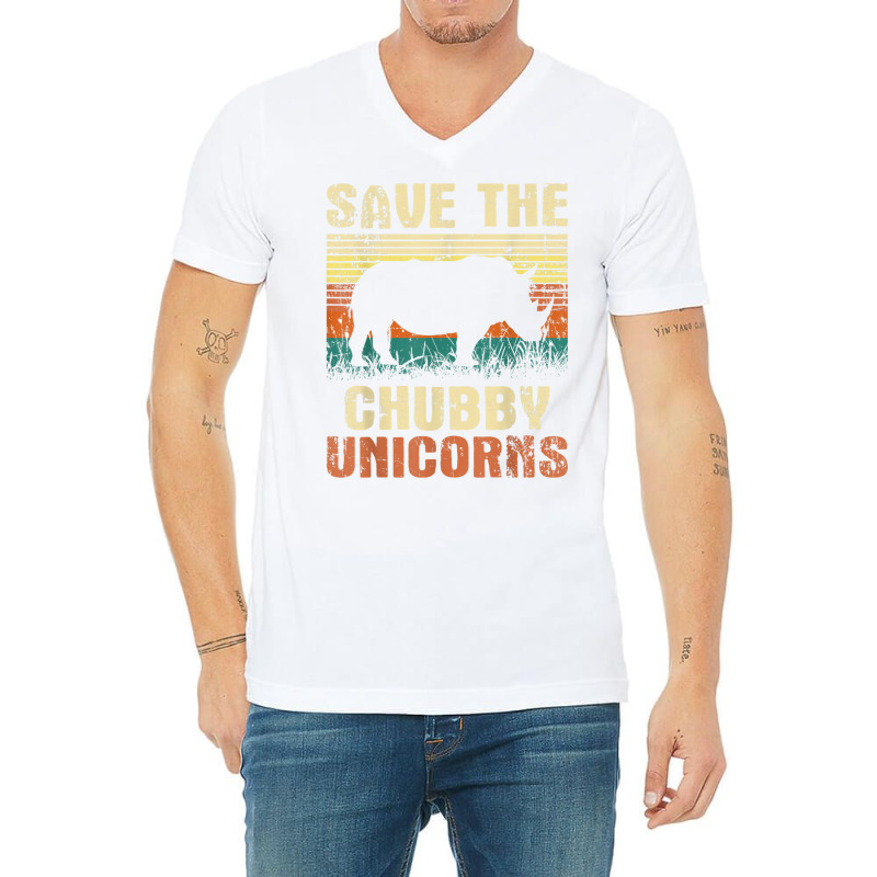 Save The Chubby Unicorns   Zoologist Rhino Lover Rhinoceros T Shirt V-Neck Tee by cm-arts | Artistshot