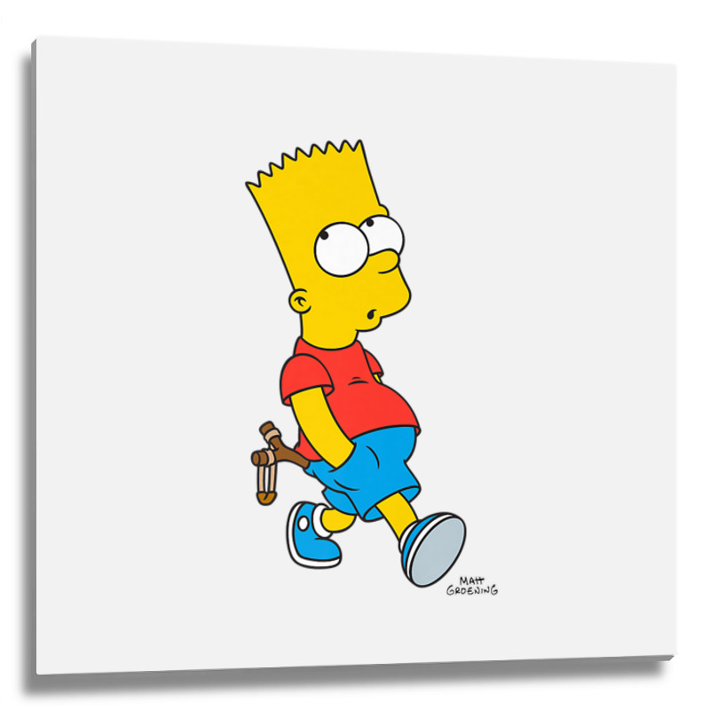 The Simpsons Bart Simpson With Slingshot Premium T Shirt Metal Print Square | Artistshot