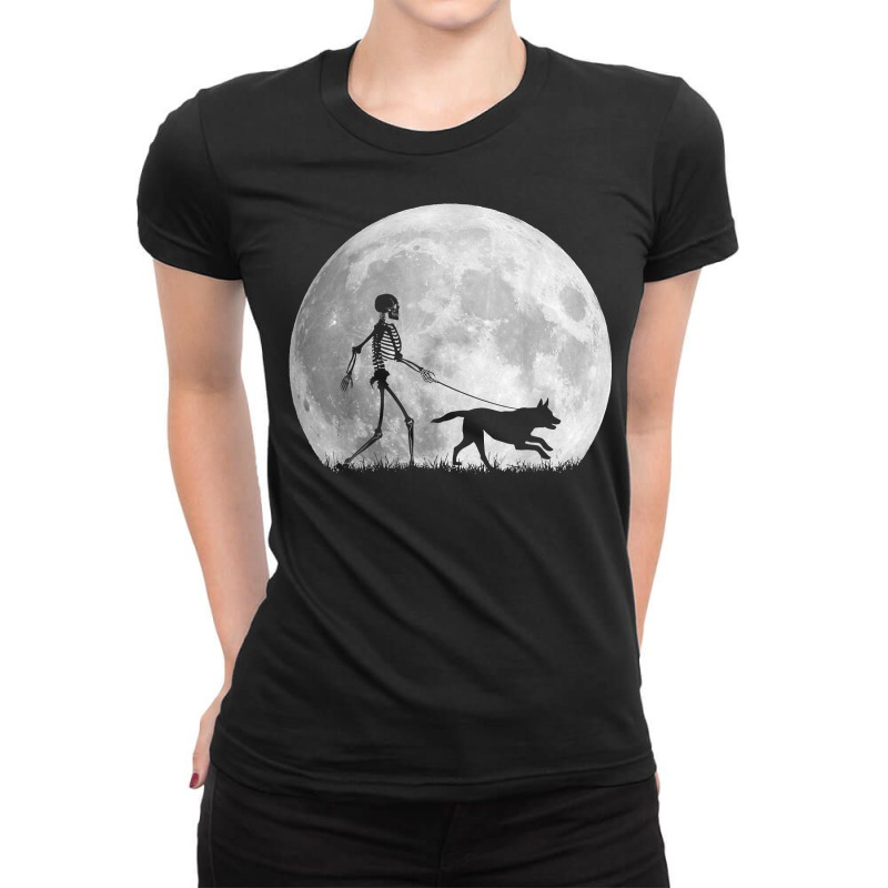 Belgian Malinoi Halloween Skeleton Funny Dog Youth Gift T Shirt Ladies Fitted T-Shirt by cm-arts | Artistshot