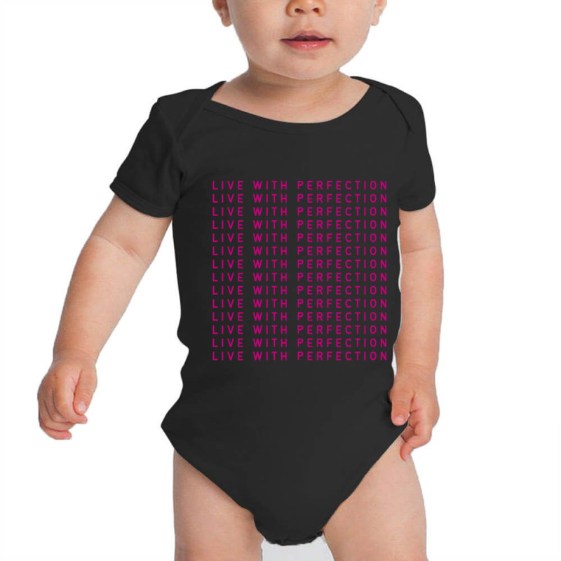 Live With Perfection Pink Typography Pattern Aesthetic Baby Bodysuit | Artistshot