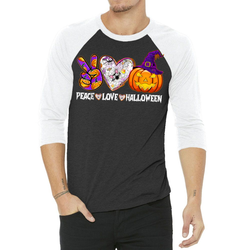 Pumpkin Witch Hat Trick Or Treat Peace Love Halloween T Shirt 3/4 Sleeve Shirt by naeqozhuhaso | Artistshot