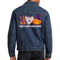 Pumpkin Witch Hat Trick Or Treat Peace Love Halloween T Shirt Men Denim Jacket | Artistshot