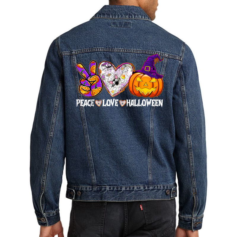 Pumpkin Witch Hat Trick Or Treat Peace Love Halloween T Shirt Men Denim Jacket by naeqozhuhaso | Artistshot