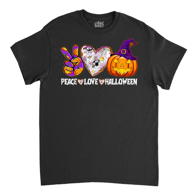 Pumpkin Witch Hat Trick Or Treat Peace Love Halloween T Shirt Classic T-shirt by naeqozhuhaso | Artistshot