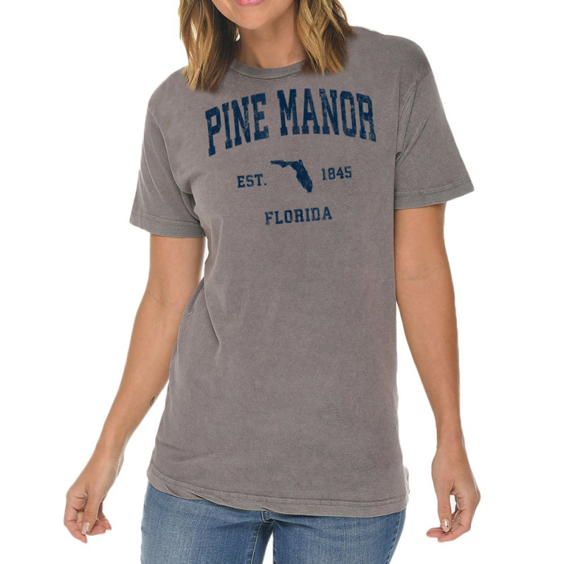 Pine Manor Florida Fl Vintage Athletic Navy Sports Design T Shirt Vintage T-Shirt by cm-arts | Artistshot