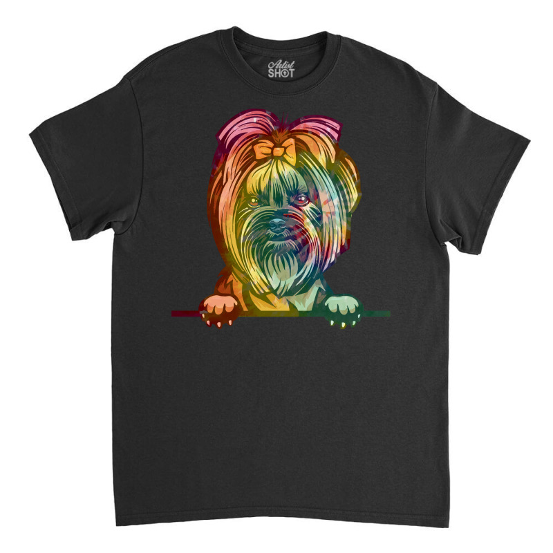 Dog Yorkie Tie Dye T  Shirt Animal Dog Yorkie Tie Dye Color Peeking T Classic T-shirt | Artistshot