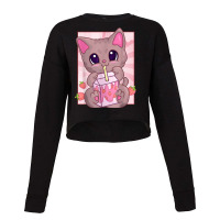 Strawberry Milkshake Cat For Women Girls, Kawaii Maneki Neko T Shirt Cropped Sweater | Artistshot