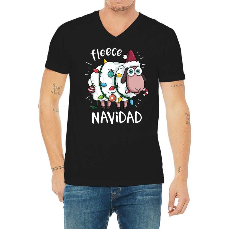 Fleece Feliz Navidad Funny Cute Sheep Christmas V-neck Tee | Artistshot