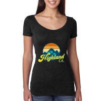 Vintage 70's Style Sunset And Palm Trees Highland California Women's Triblend Scoop T-shirt | Artistshot