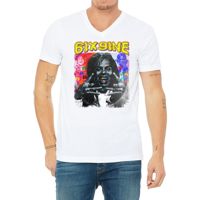 Custom 6ix9ine Tekashi 69 Mugshot Six Nine V neck Tee By Leanda