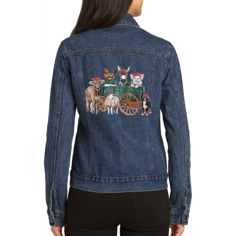 Farm Animals Wagon Pig Goat Sheep Dog Chicken Donkey T Ladies Denim Jacket by cm-arts | Artistshot