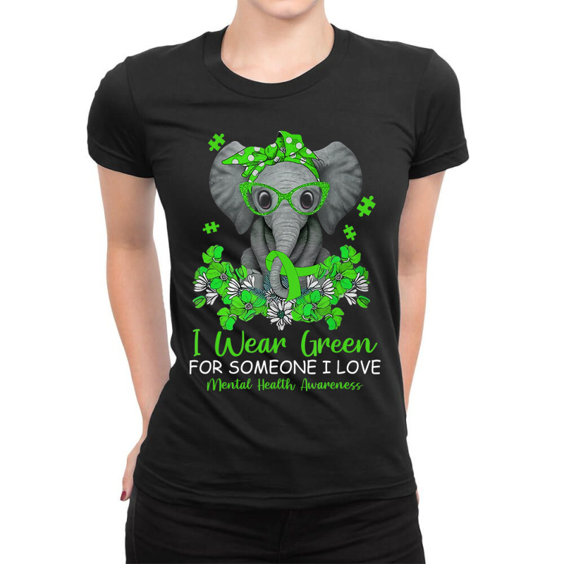 I Wear Green Tal Health Awareness Ribbon Elephant Ladies Fitted T-Shirt by Kenlofu52 | Artistshot