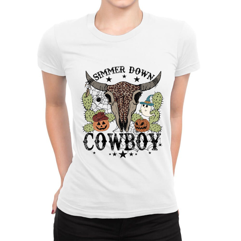 Halloween Howdy Rodeo Simmer Down Cowboy Western Vintage Retro Ladies Fitted T-shirt | Artistshot