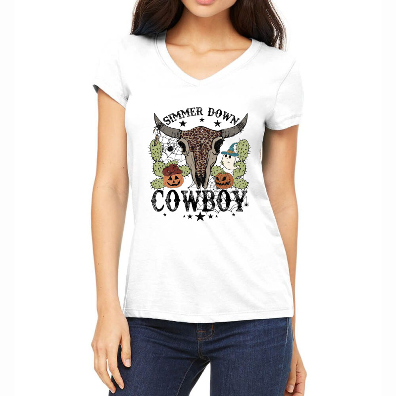 Halloween Howdy Rodeo Simmer Down Cowboy Western Vintage Retro Women's V-neck T-shirt | Artistshot