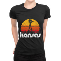 Vintage Kansas Distressed 80's Sun & Windmill Ladies Fitted T-shirt | Artistshot