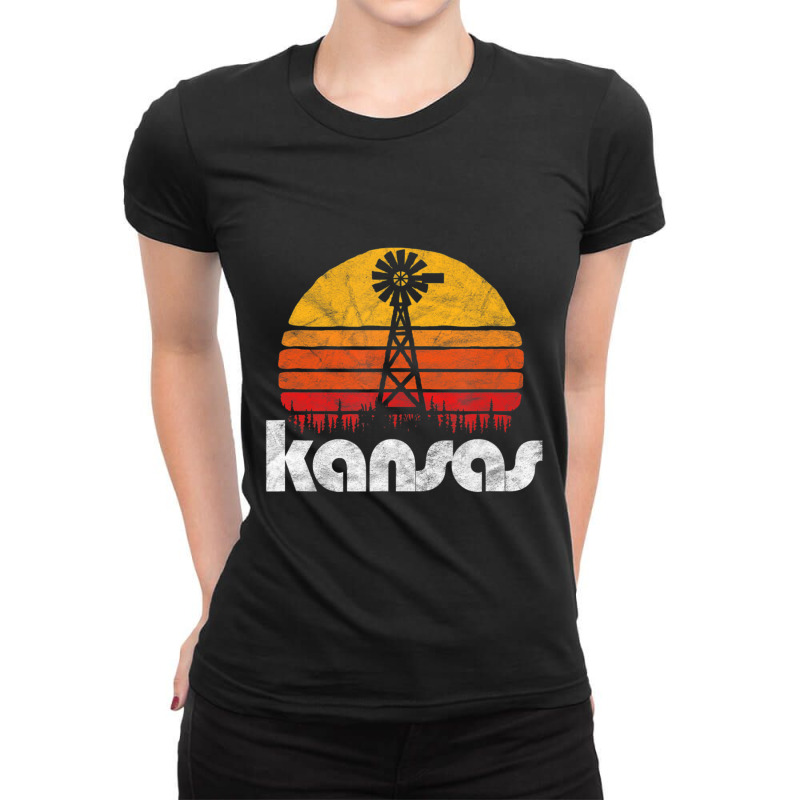 Vintage Kansas Distressed 80's Sun & Windmill Ladies Fitted T-Shirt by Kosdapen517 | Artistshot