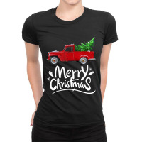 Vintage Wagon Red Truck Christmas Tree Pajama Ladies Fitted T-shirt | Artistshot