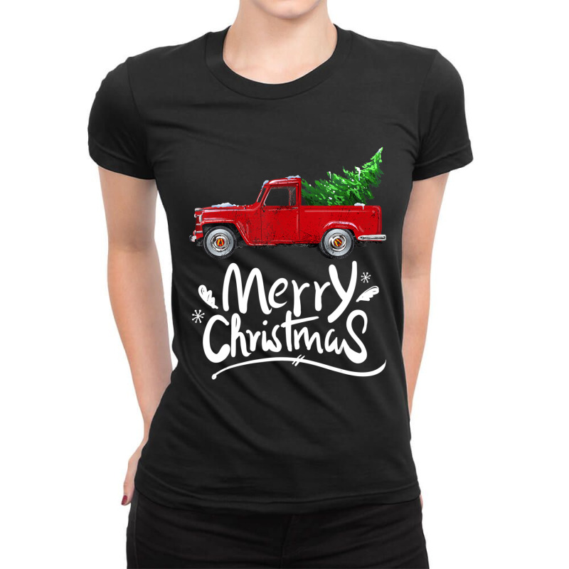 Vintage Wagon Red Truck Christmas Tree Pajama Ladies Fitted T-Shirt by cm-arts | Artistshot