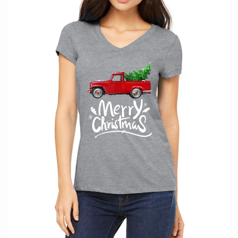 Vintage Wagon Red Truck Christmas Tree Pajama Women's V-Neck T-Shirt by cm-arts | Artistshot