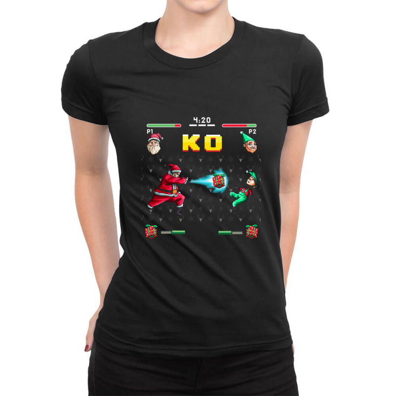 Santa Elf Arcade Game Ladies Fitted T-Shirt by cm-arts | Artistshot