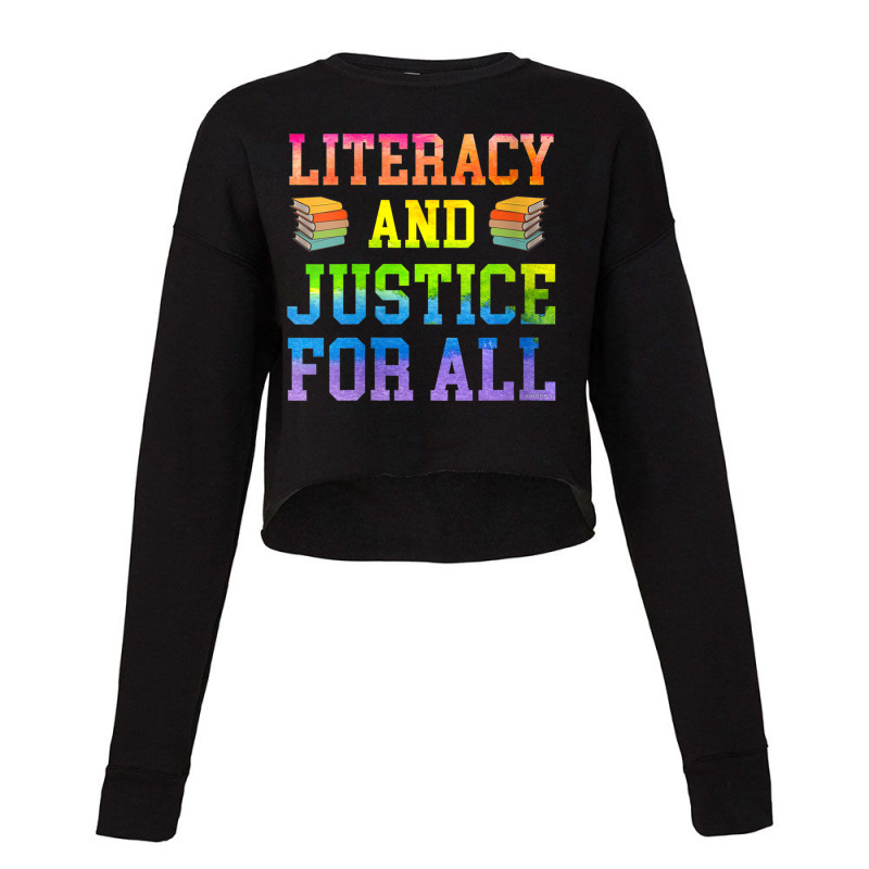 Womens Literacy And Justice For All Literacy Teacher Shirt Reading V N Cropped Sweater by cm-arts | Artistshot