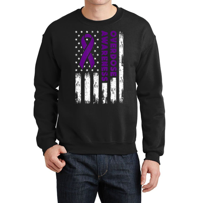 Overdose Awareness Flag Purple Ribbon Addiction Recovery Crewneck Sweatshirt | Artistshot