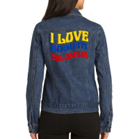 I Love Bogota Colombia Flag Map Colombian Pride Camiseta T Shirt Ladies Denim Jacket | Artistshot