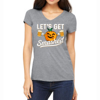 Drinking Pumpkin Lets Get Smashed Beer Lover Halloween Funny Long Slee Women's V-neck T-shirt | Artistshot