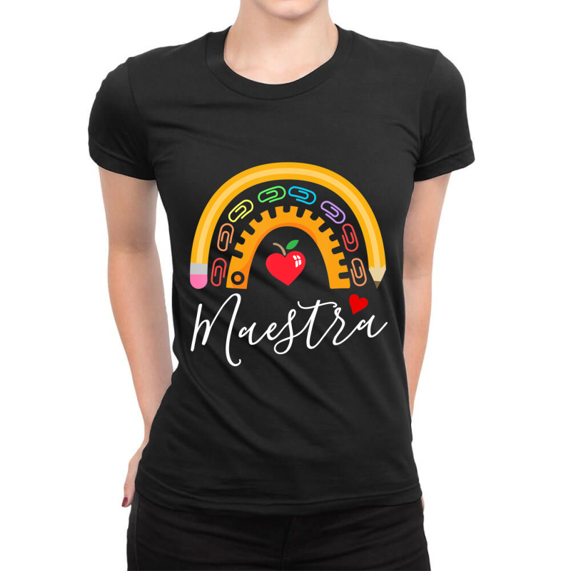 Maestra Cute Rainbow Regalos Para Maestra Bilingue Teache Ladies Fitted T-Shirt by kentuckykonpha9 | Artistshot