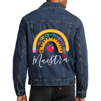 Maestra Cute Rainbow Regalos Para Maestra Bilingue Teache Men Denim Jacket | Artistshot