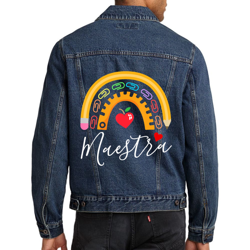 Maestra Cute Rainbow Regalos Para Maestra Bilingue Teache Men Denim Jacket by kentuckykonpha9 | Artistshot