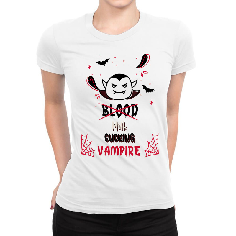 Cute Doodle Milk Sucking Vampire Halloween Costume For Kids T Shirt Ladies Fitted T-Shirt by goveteman | Artistshot