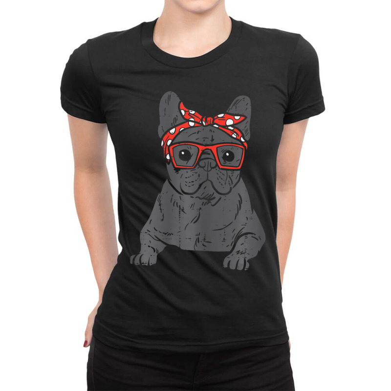 French Bulldog Polka Dot Headband Bandana Frenchie Dog Ladies Fitted T-Shirt by cm-arts | Artistshot