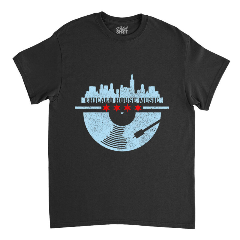 Chicago House Music Vintage Vinyl Dj Raver Flag Skyline Classic T-shirt by Kosdapen517 | Artistshot