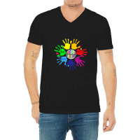 Awareness Sign Language Hand Puzzle Support V-neck Tee | Artistshot