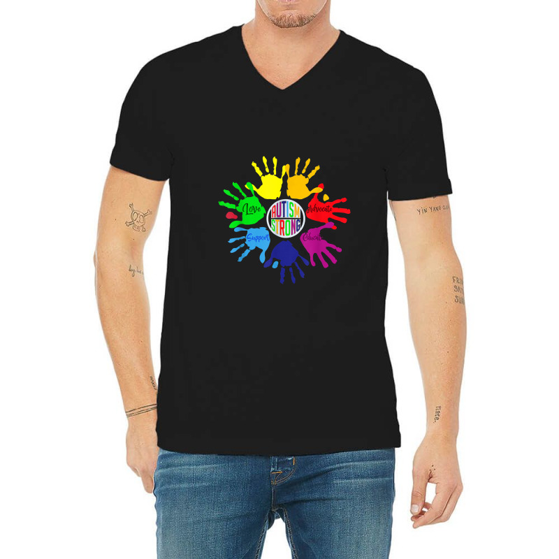 Awareness Sign Language Hand Puzzle Support V-Neck Tee by nandhinidi | Artistshot