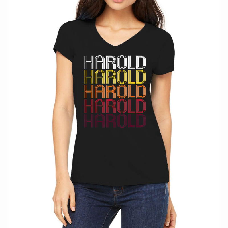 Harold Retro Wordmark Pattern Vintage Style Women's V-Neck T-Shirt by Sheppard Karena | Artistshot