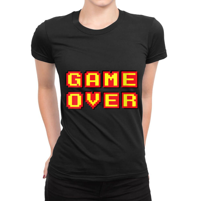 Womens Game Over Vintage Retro Video Games Gaming Gift Arcade V Neck T Ladies Fitted T-Shirt by cm-arts | Artistshot