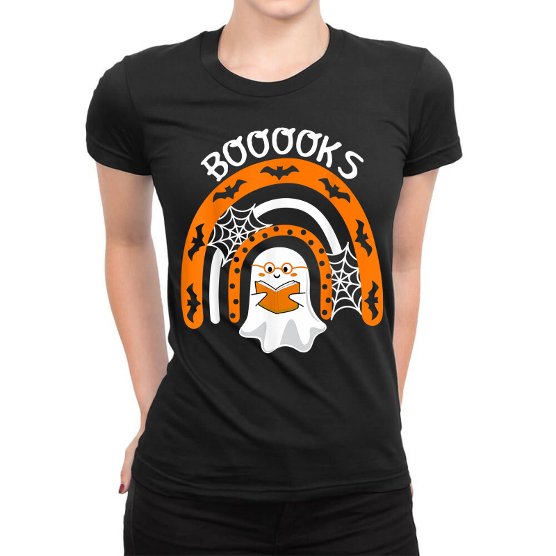 Cute Ghost Teacher Rainbow Book Reading Top Halloween T Shirt Ladies Fitted T-Shirt by byfaesaexow | Artistshot