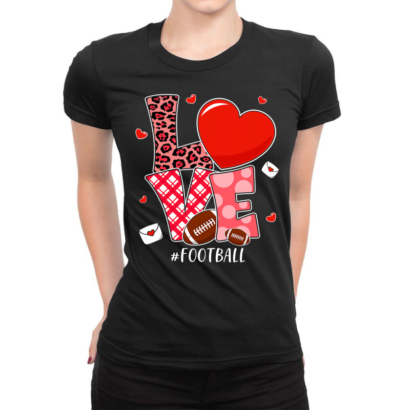 American Football Cute Valentines Day Couple Hearts Football Sports Lo Ladies Fitted T-Shirt by coolquirrell | Artistshot