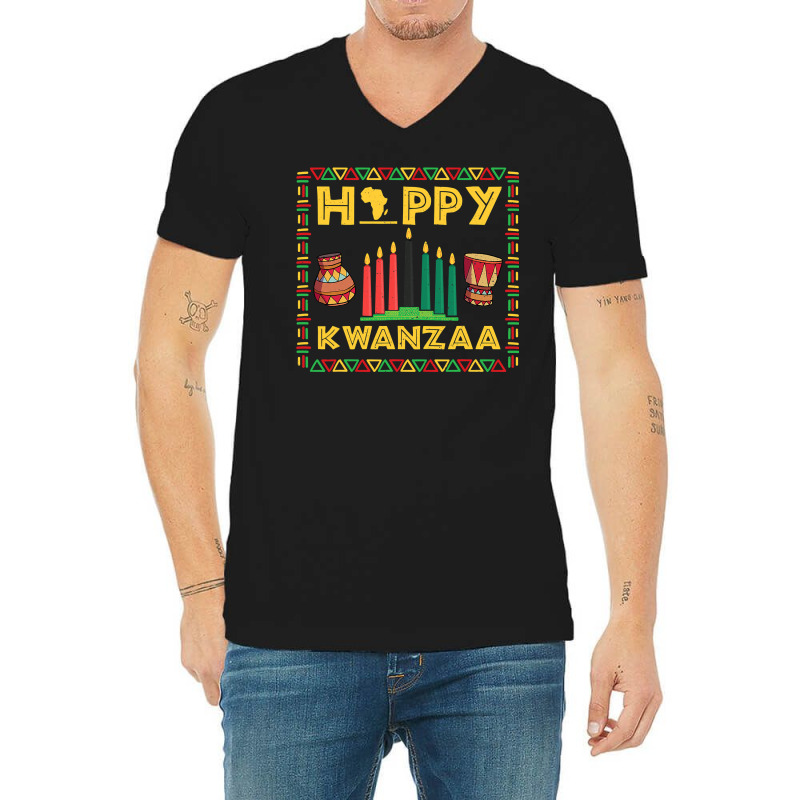 Happy Kwanzaa Kinara Candles Principles African American T Shirt V-Neck Tee by MleczynskiShae | Artistshot