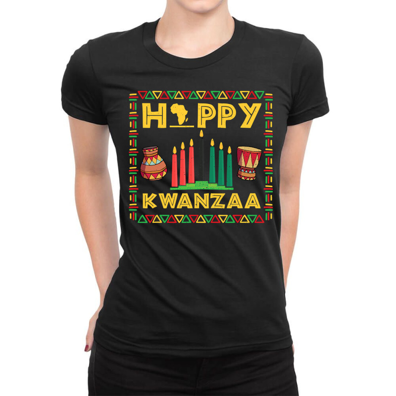 Happy Kwanzaa Kinara Candles Principles African American T Shirt Ladies Fitted T-Shirt by MleczynskiShae | Artistshot