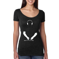 Dj Music Techno Party Drum Bass Rave Headphones Women's Triblend Scoop T-shirt | Artistshot