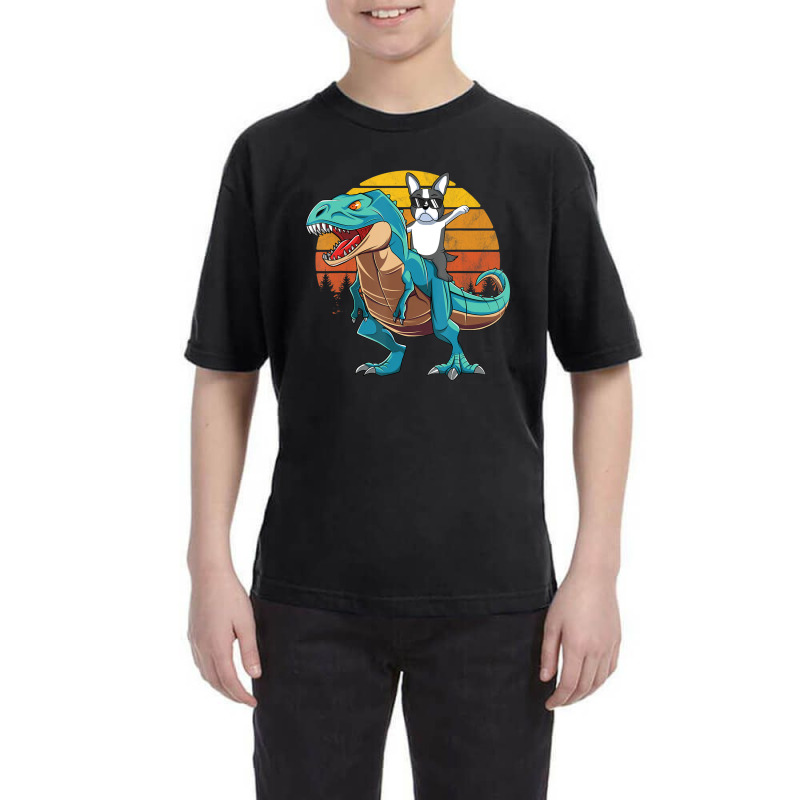 Boson Errier Dog Riding Dinosaur Rex Boys Youth Tee by Konlasa6638 | Artistshot