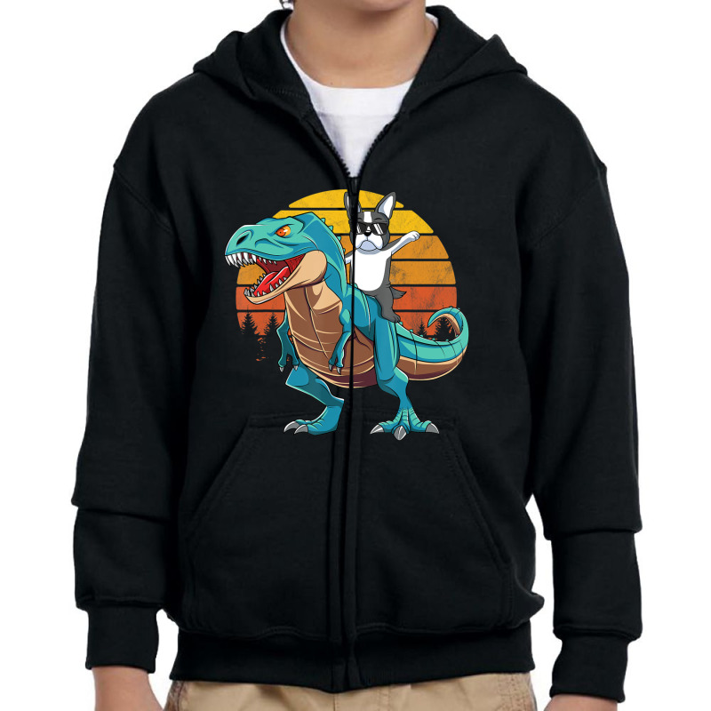 Boson Errier Dog Riding Dinosaur Rex Boys Youth Zipper Hoodie by Konlasa6638 | Artistshot