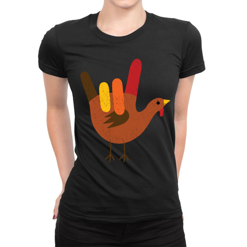 American Sign Language I Love You Thanksgiving Turkey Long Sleeve T Sh Ladies Fitted T-Shirt by cm-arts | Artistshot