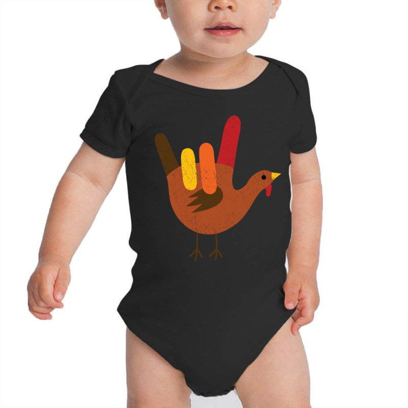 American Sign Language I Love You Thanksgiving Turkey Long Sleeve T Sh Baby Bodysuit by cm-arts | Artistshot