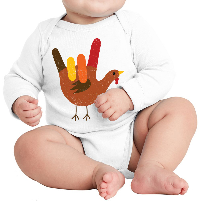 American Sign Language I Love You Thanksgiving Turkey Long Sleeve T Sh Long Sleeve Baby Bodysuit by cm-arts | Artistshot