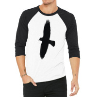 Minimalistic Jackdaw In Flight Silhouette Vector Art Cut Out T Shirt 3/4 Sleeve Shirt | Artistshot